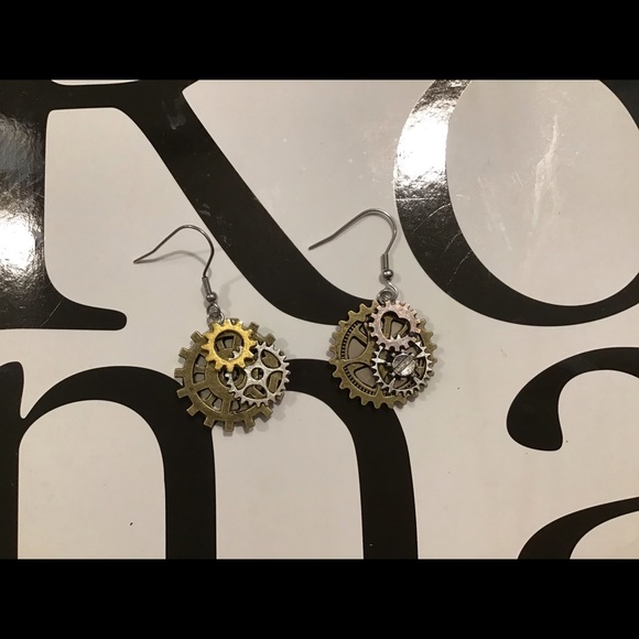Steampunk handmade earrings silver gears metals - Picture 8 of 9